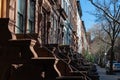 A Row of Old Colorful Brownstone Townhouses on the Upper West Side of New York City Royalty Free Stock Photo