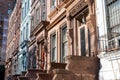 A Row of Old Colorful Brownstone Townhouses on the Upper West Side of New York City Royalty Free Stock Photo