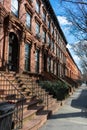 A Row of Old Colorful Brownstone Townhouses in Fort Greene Brooklyn New York