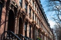 A Row of Old Colorful Brownstone Townhouses in Fort Greene Brooklyn New York