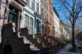 A Row of Old Colorful Brownstone Townhouses on the Upper West Side of New York City Royalty Free Stock Photo