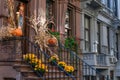 A Row of Old Houses on the Upper West Side in New York City with Autumn Decorations Royalty Free Stock Photo