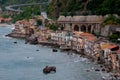 Row of old italian houses fronting the ocean in Royalty Free Stock Photo
