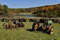 Row of old John Deere tractors Royalty Free Stock Photo