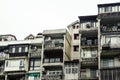 A row of old townhouse, old crowded vintage residential tenement house building in Taipei, Taiwan