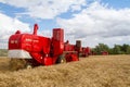 A row old vintage Massey Ferguson combine harvesters Royalty Free Stock Photo