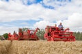 A row old vintage Massey Ferguson combine harvesters Royalty Free Stock Photo