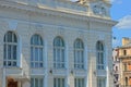 A row of old windows on the white wall Royalty Free Stock Photo