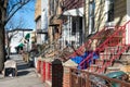 Row of Old Wood Homes along the Sidewalk in Greenpoint Brooklyn New York Royalty Free Stock Photo