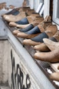 Row Of Old Wood And Leather Shoe Trees Or Shoe Shapers Royalty Free Stock Photo