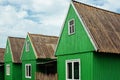 Row of old wooden cottages