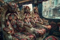 row of opulently decorated seats inside a luxurious train carriage, showcasing intricate patterns and rich fabrics Royalty Free Stock Photo