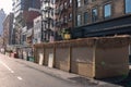 Row of Outdoor Dining Structures at Restaurants along a Street in Nolita of New York City during the Covid 19 Pandemic