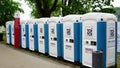 Row of Outdoor Porta Potties or Toilets at a festival in Germany