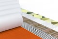 Row of Paperhanging Wallpaper Paper Rolls with Abstract Print. 3d Rendering