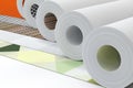 Row of Paperhanging Wallpaper Paper Rolls with Abstract Print. 3d Rendering