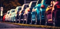 Row of parked cars in parking lot. Generative AI Royalty Free Stock Photo