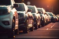 Row of parked cars in parking lot. Generative AI Royalty Free Stock Photo