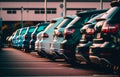 Row of parked cars in parking lot. Generative AI Royalty Free Stock Photo