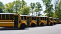 Row of parked school buses Royalty Free Stock Photo