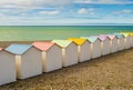 Pastel colored bathing huts at Le Treport beach, Normandy, France