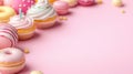 A row of pastries with candles on pink background, AI Royalty Free Stock Photo