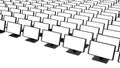 Row of pc monitors 3d rendering lots of rows of simple blank black pc screens isolated on white. Hundreds of empty displays Royalty Free Stock Photo