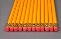 Row of pencils with erasers Royalty Free Stock Photo