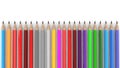 Row of pencils in various colors on white Royalty Free Stock Photo