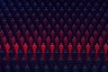 A row of people glowing red. Statistics concept. 3D rendering