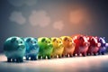 A row of piggy banks of different sizes and colors AI generated