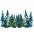 A Row of Pine Trees in Watercolor Royalty Free Stock Photo