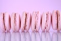 Row of pink macaron cookies