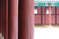 Row of Poles inside Gyeongbokgung Palace closeup Royalty Free Stock Photo