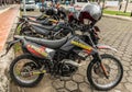 Row of police motorbikes in Makassar, South Sulawesi, Indonesia Royalty Free Stock Photo