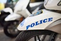 Row of police motorcycles on the street on New York city Royalty Free Stock Photo