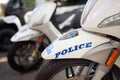 Row of police motorcycles on the street on New York city Royalty Free Stock Photo