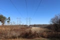 Row of power lines in hanahan south carolina Royalty Free Stock Photo