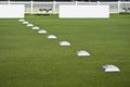 Row of Practice Balls, Blank Signage Boards Royalty Free Stock Photo