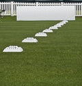 Row of Practice Balls, Blank Signage Boards Royalty Free Stock Photo