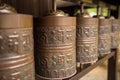 A row of prayer wheels in the Kodaiji temple Royalty Free Stock Photo