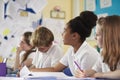 A row of primary school children in class, close up Royalty Free Stock Photo