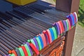 Row of putters at mini-golf course at the seashore Royalty Free Stock Photo