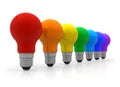 Row of rainbow lightbulbs Royalty Free Stock Photo