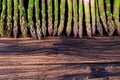 Row of raw fresh organic green asparagus. Top view Royalty Free Stock Photo