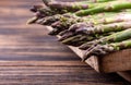 Row of raw fresh organic green asparagus. Top view Royalty Free Stock Photo