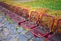 Row of red benches