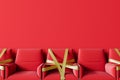 Social distancing, red chairs with barrier tape