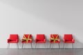 Red chairs in barrier tape, social distancing