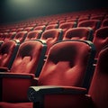 Row of red empty seats, cinema or theather